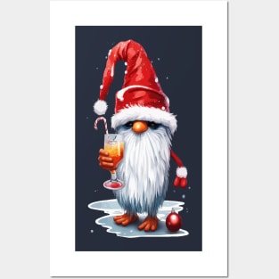 Festive Christmas Gnome Gonk Holding A Glass Of‎ Mimosa Cocktail Posters and Art